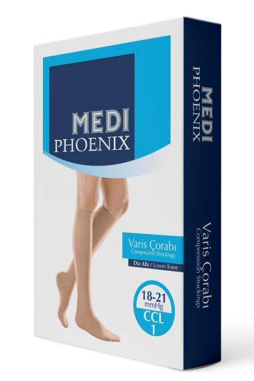 Mediphoenix CCL1 18-22 mmhg Diz Altı Açık Parmak Varis Çorabı No: 2 - Ten Rengi